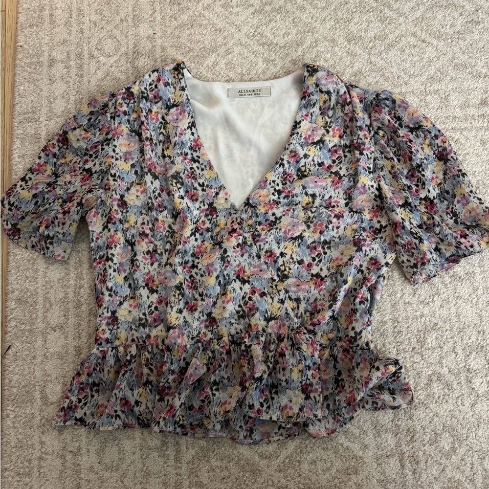 All Saints Ilia Sketch Multicolor Wrap Blouse Size 6